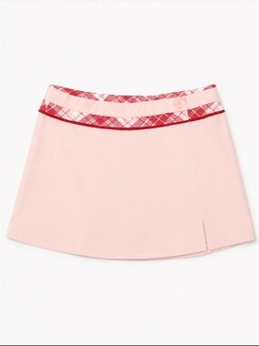 Women’s Light Pink Skirt with Red Plaid Trim